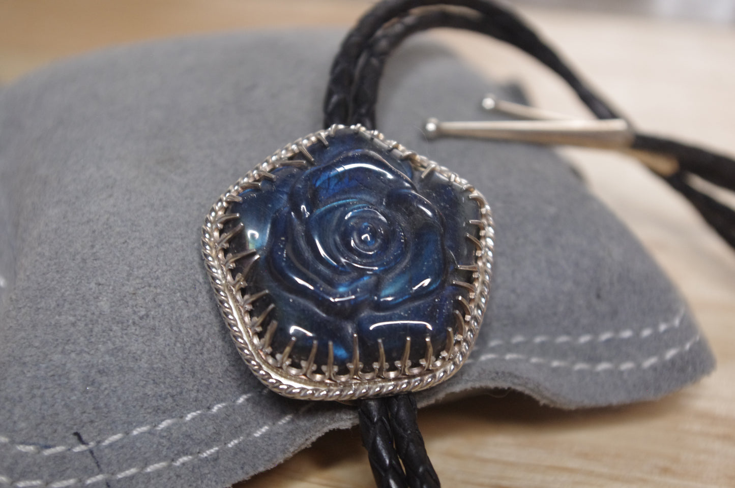 Rose Carved Labradorite Bolo Tie