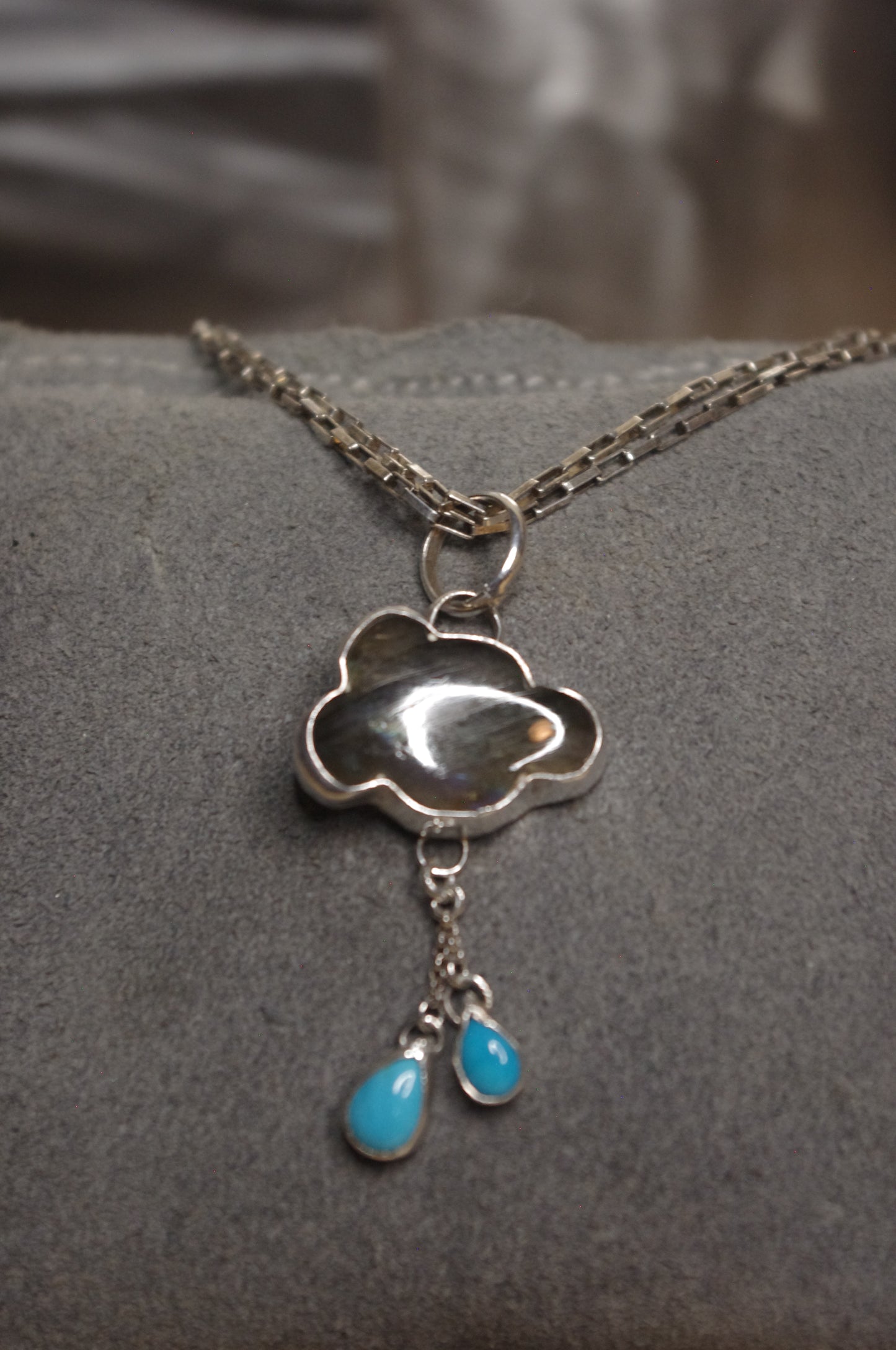 Labradorite Cloud Turquoise Tear Drop Pendant 2