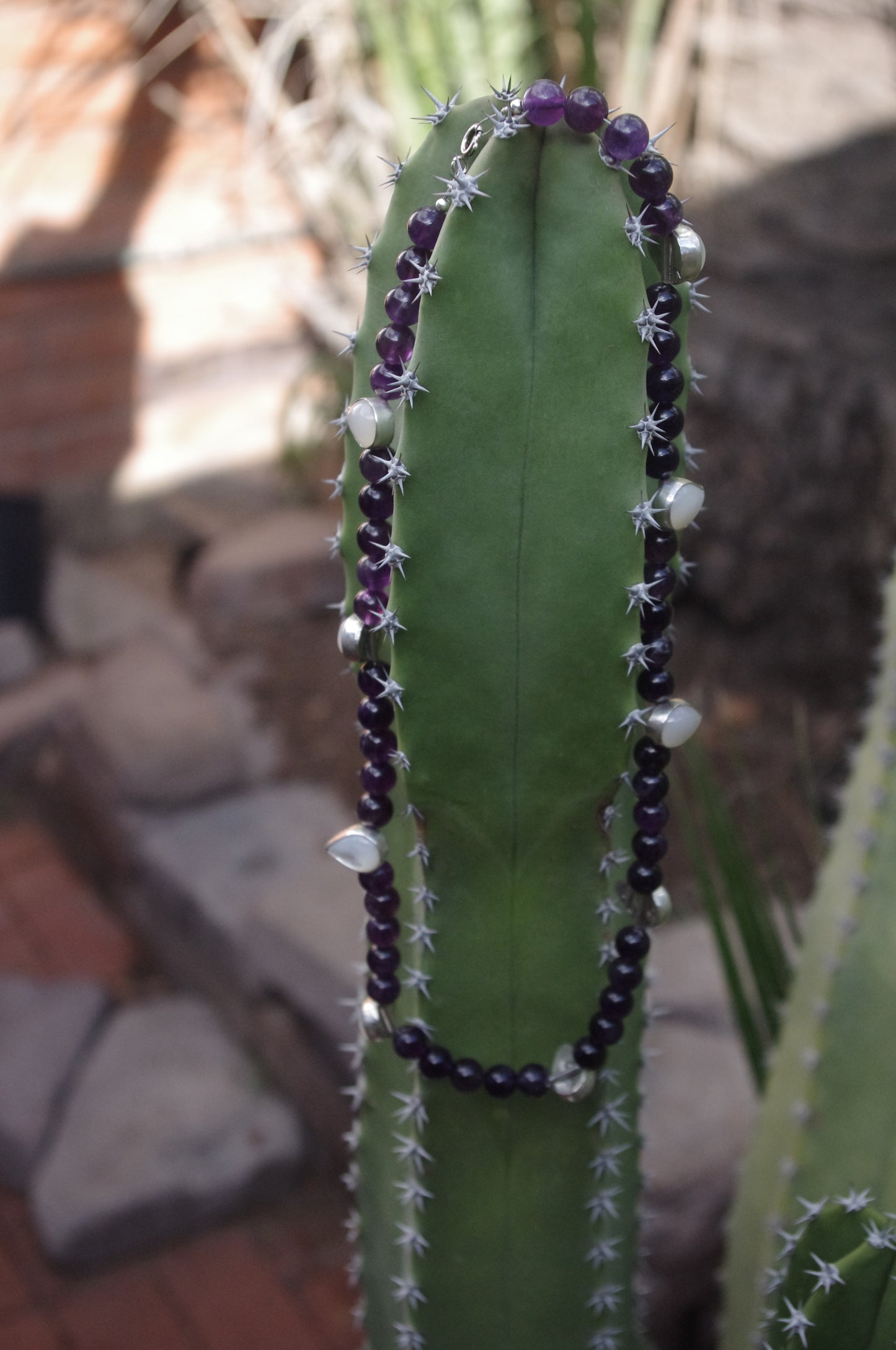 Round Amethyst and Mother of Pearl Necklace