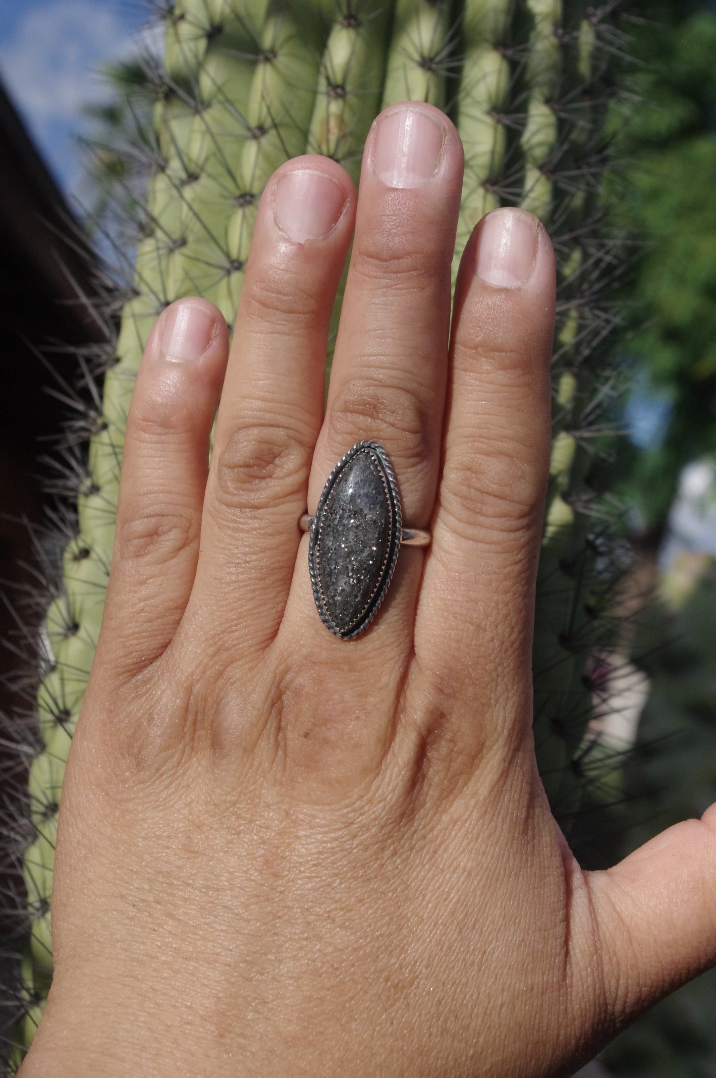 Midnight Quartz elongated ring