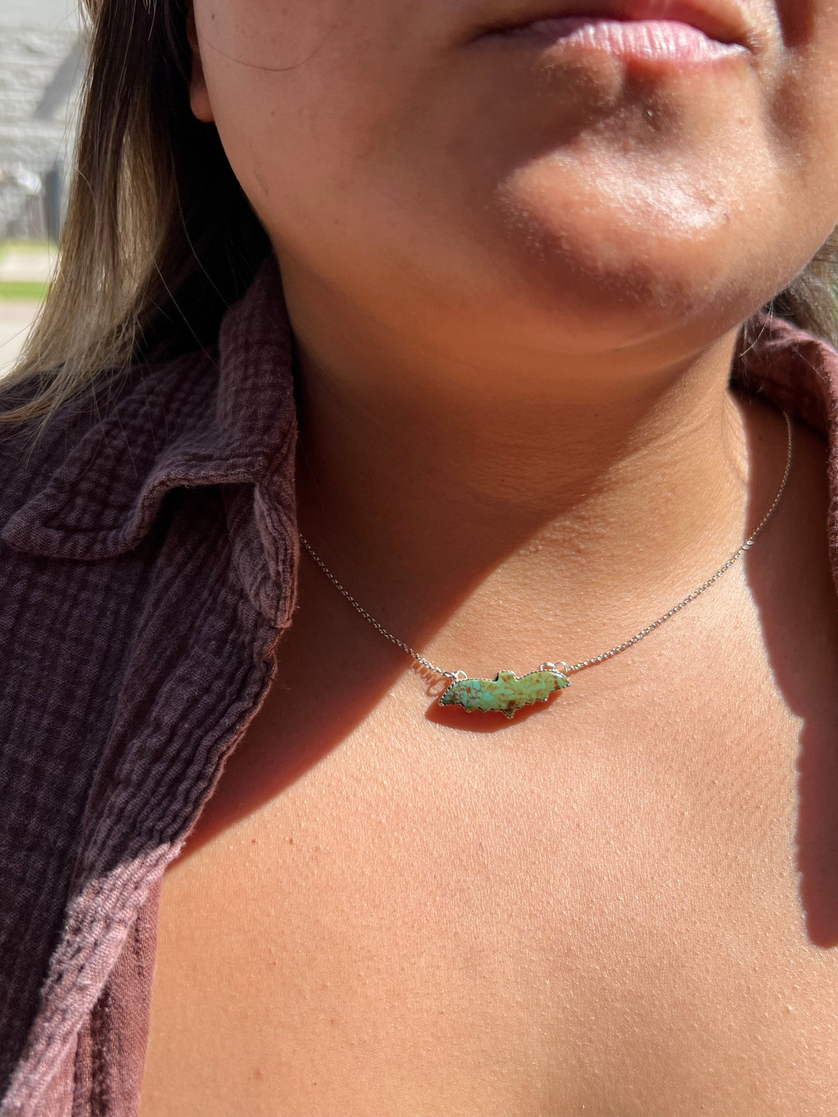 Small Turquoise bat pendant 16 inches
