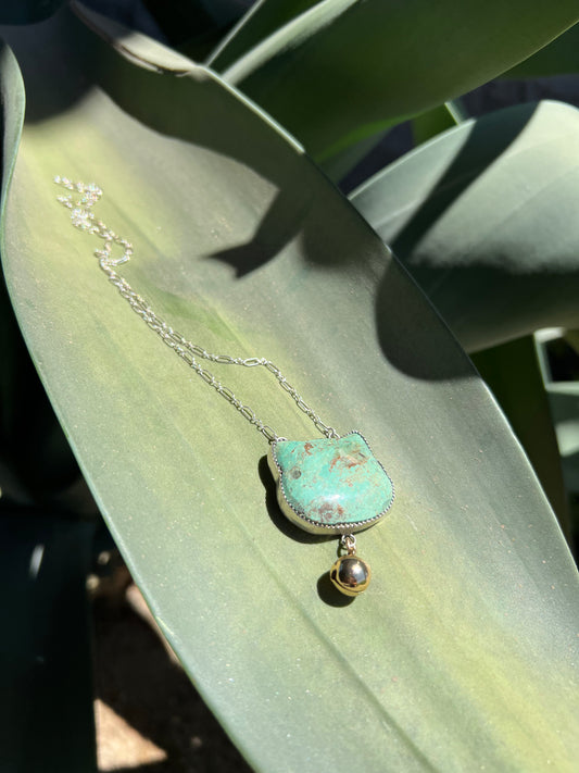 Turquoise cat pendant with bell 1