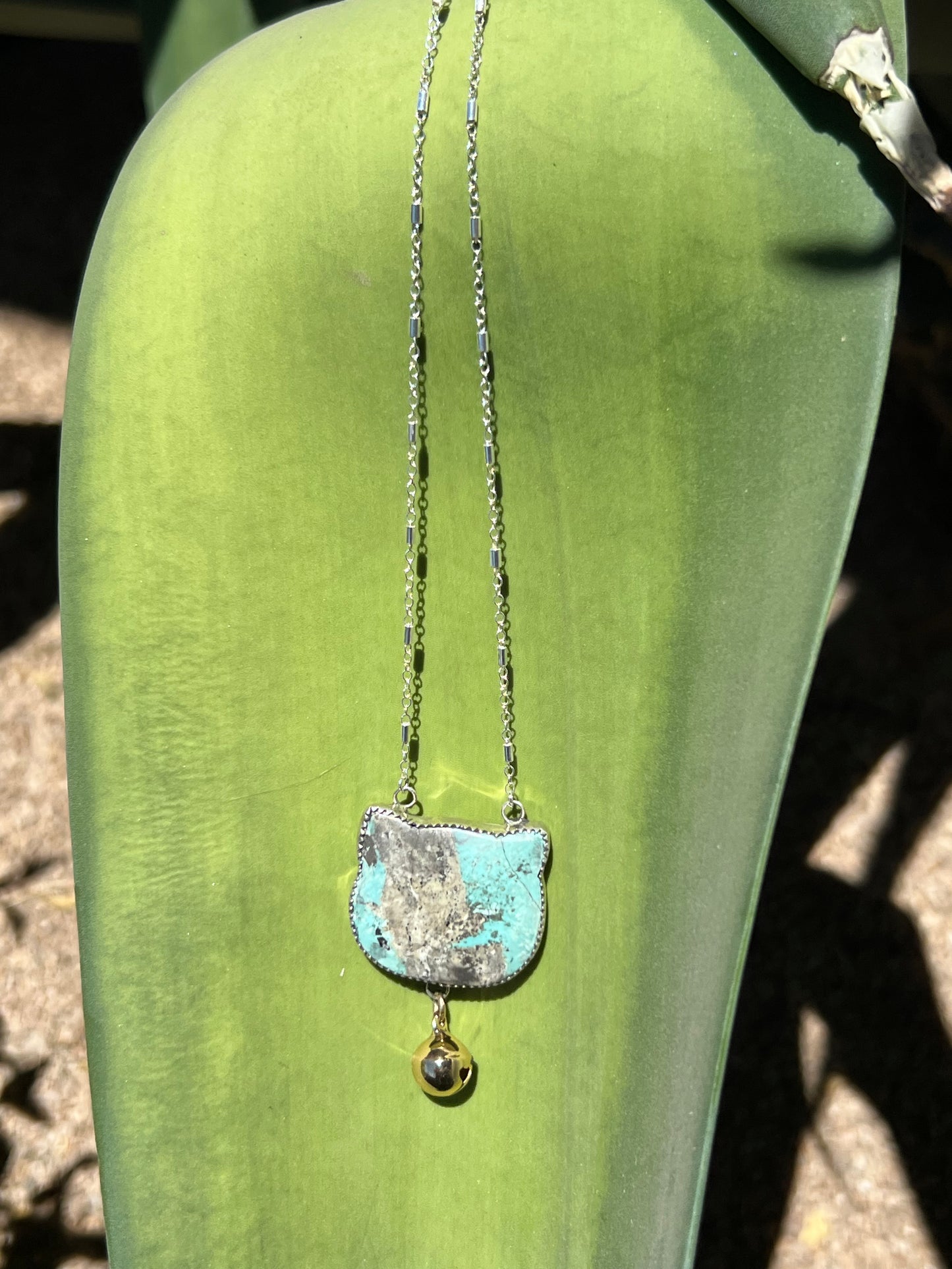 Turquoise cat shape pendant with bell
