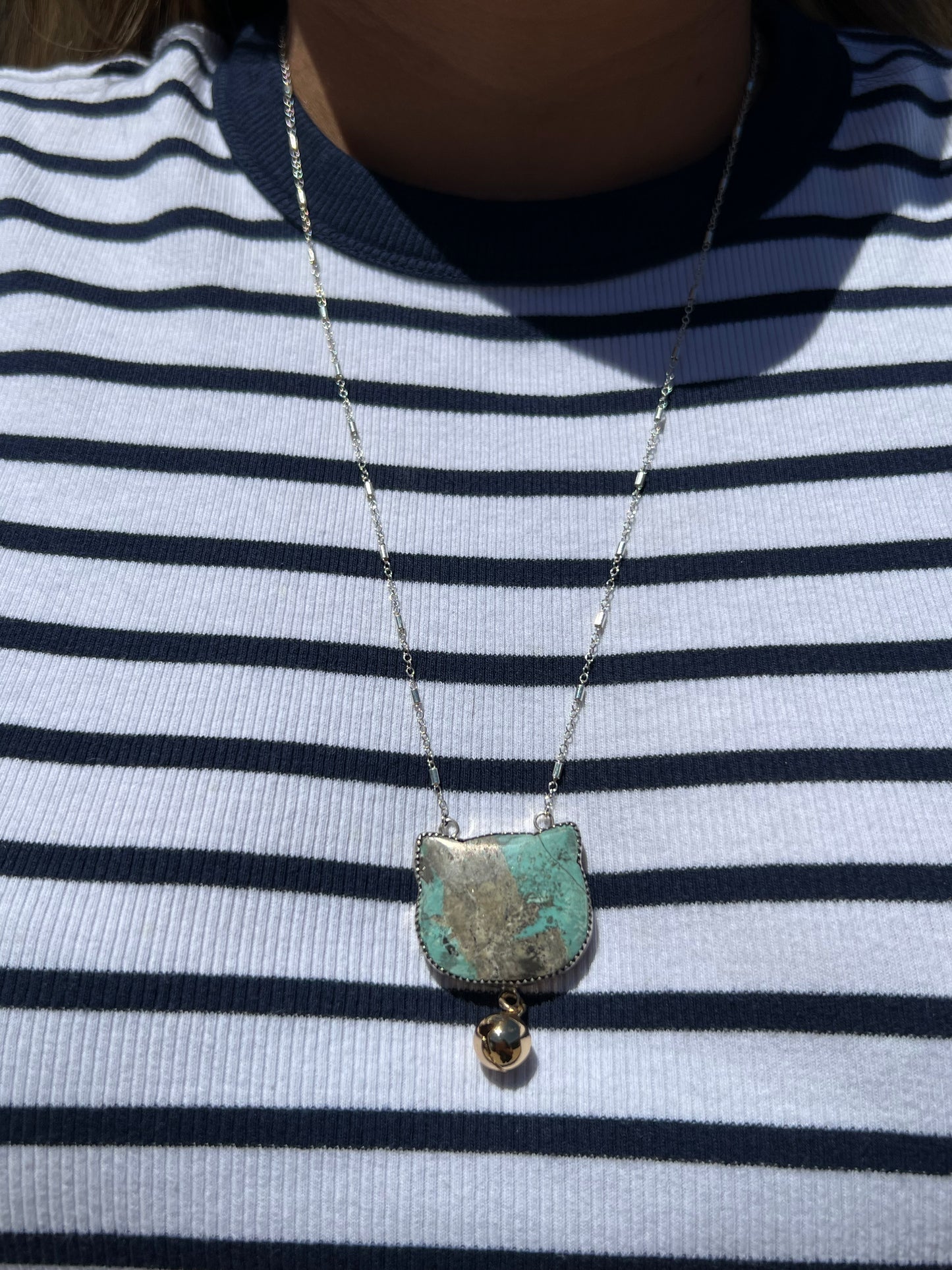 Turquoise cat shape pendant with bell