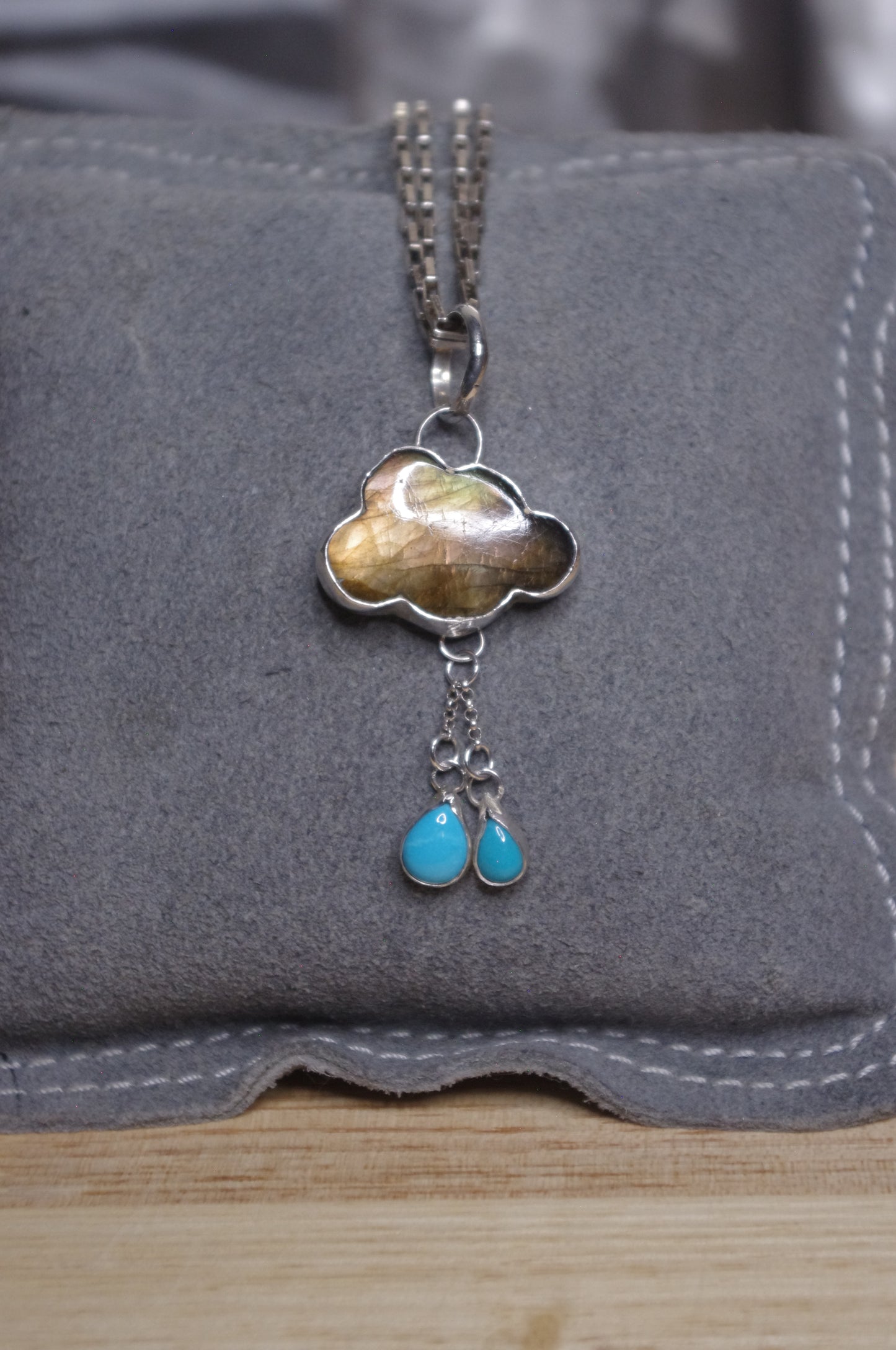 Labradorite Cloud Turquoise Tear Drop Pendant