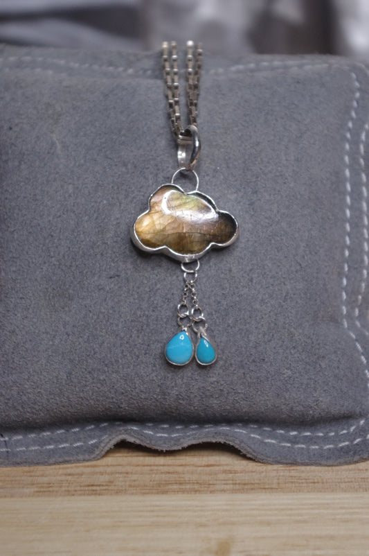 Labradorite Cloud Turquoise Tear Drop Pendant