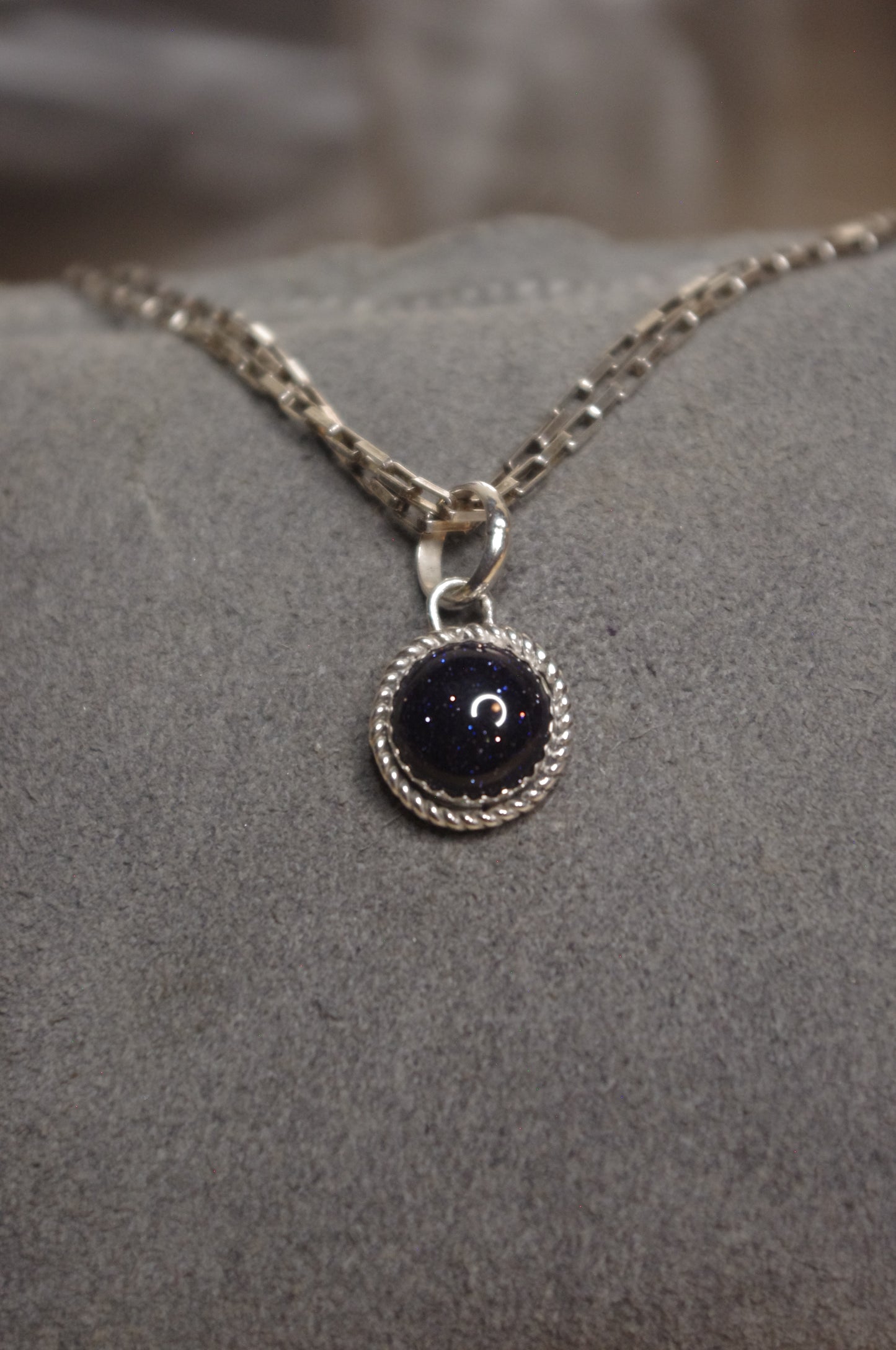 Round Blue Goldstone Pendant