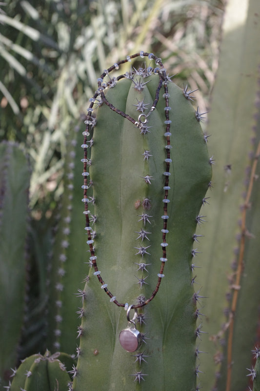 Rose Quartz pendant with Heishi and opalite strand