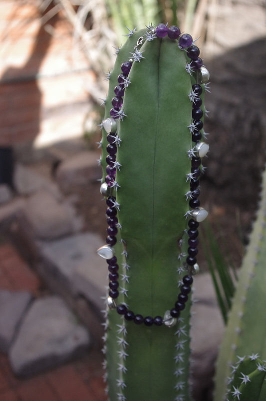 Round Amethyst and Mother of Pearl Necklace