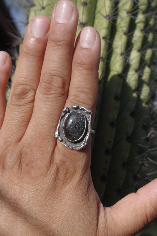 Oval Midnight quartz Sterling Silver Ring