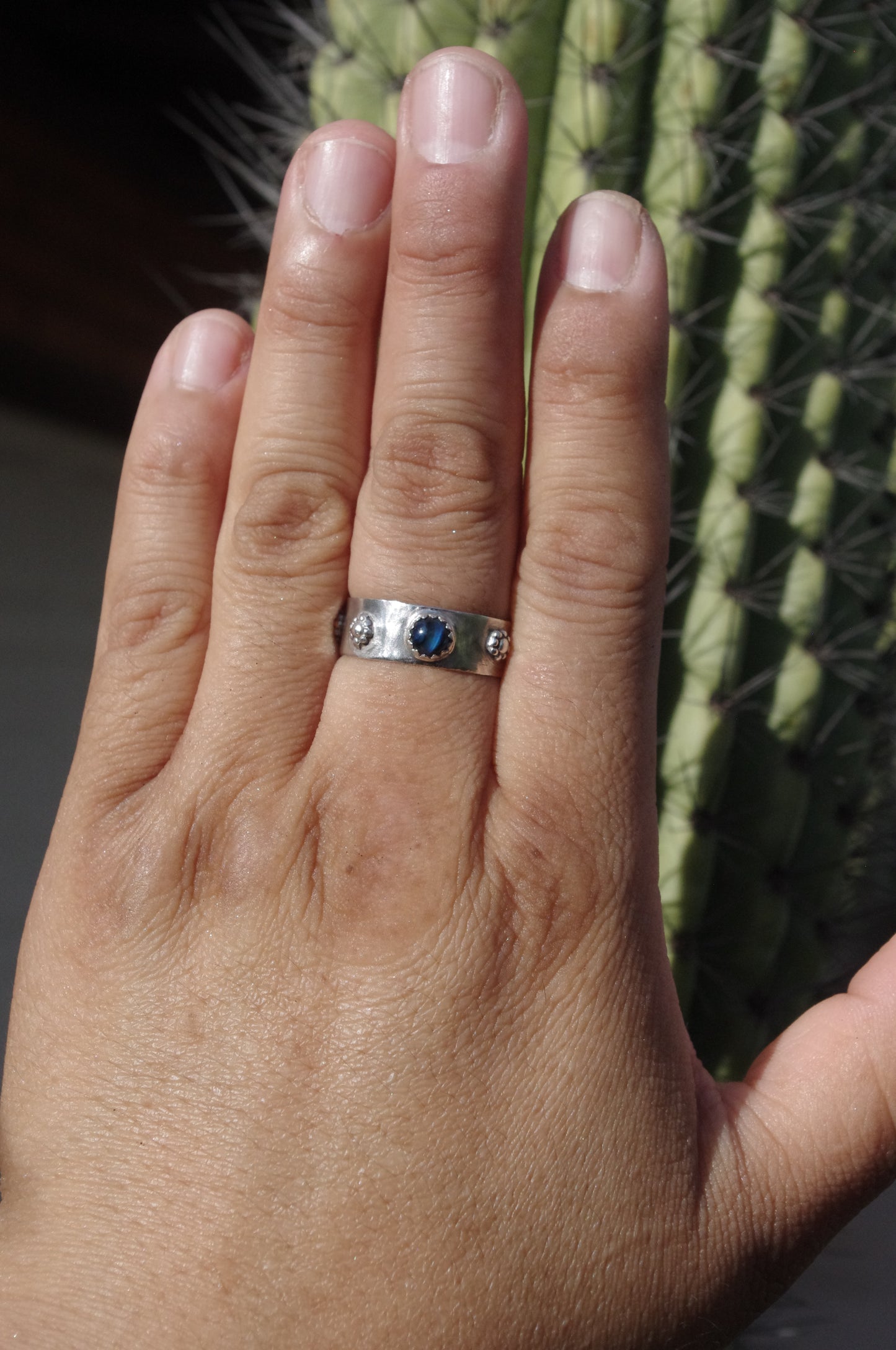 Anime Inspired Dyed blue abalone ring