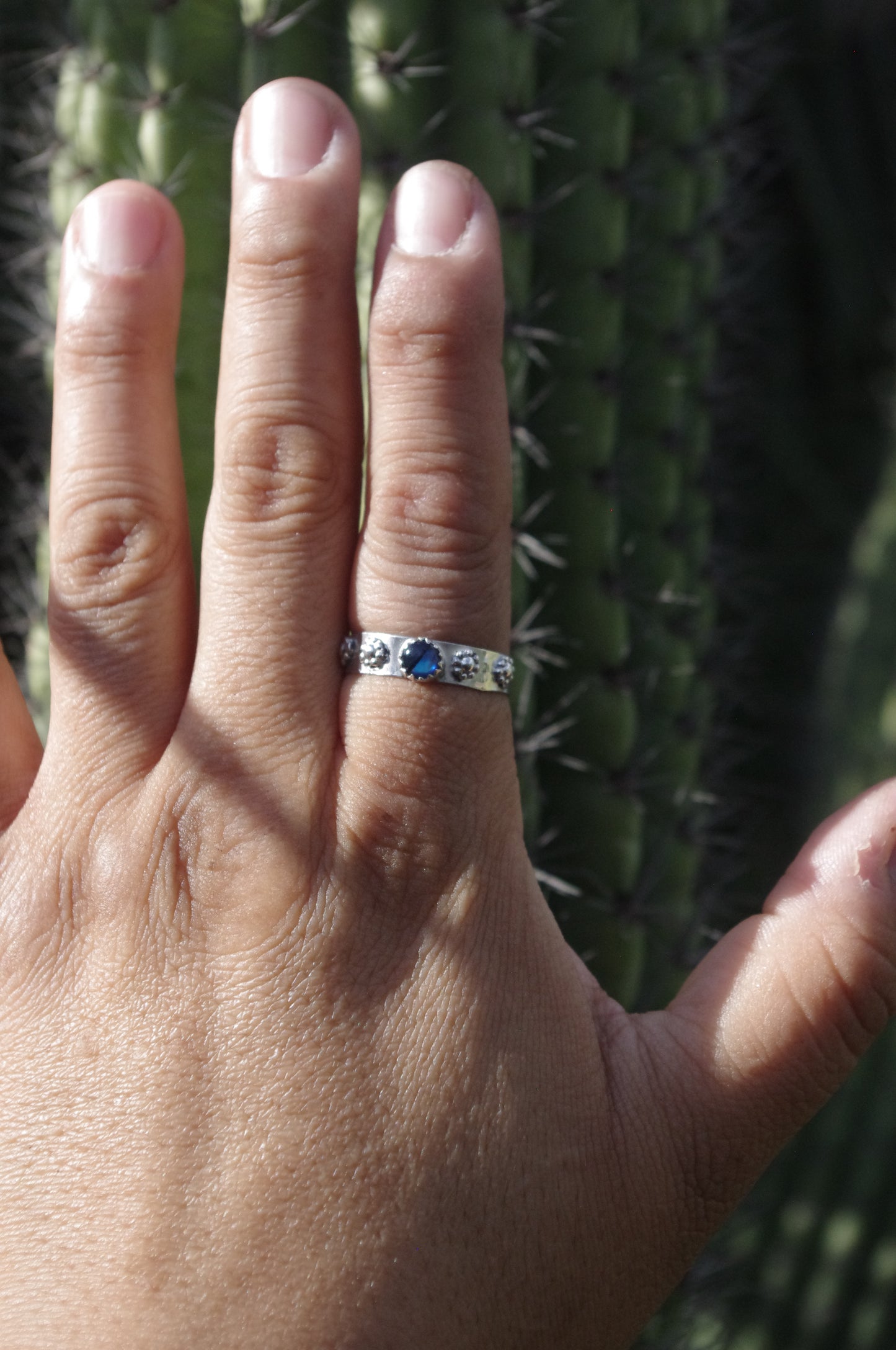 Dyed blue Abalone shell Anime inspired Sterling silver ring