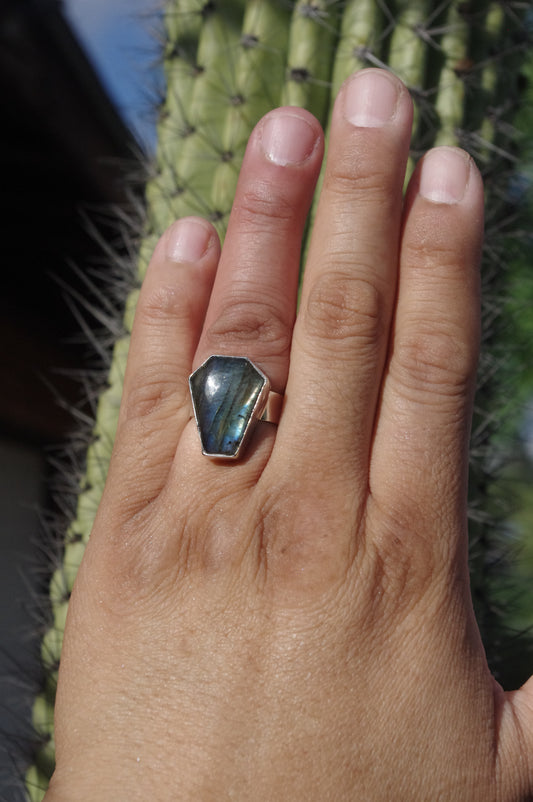 Labradorite Coffin Sterling Silver Ring