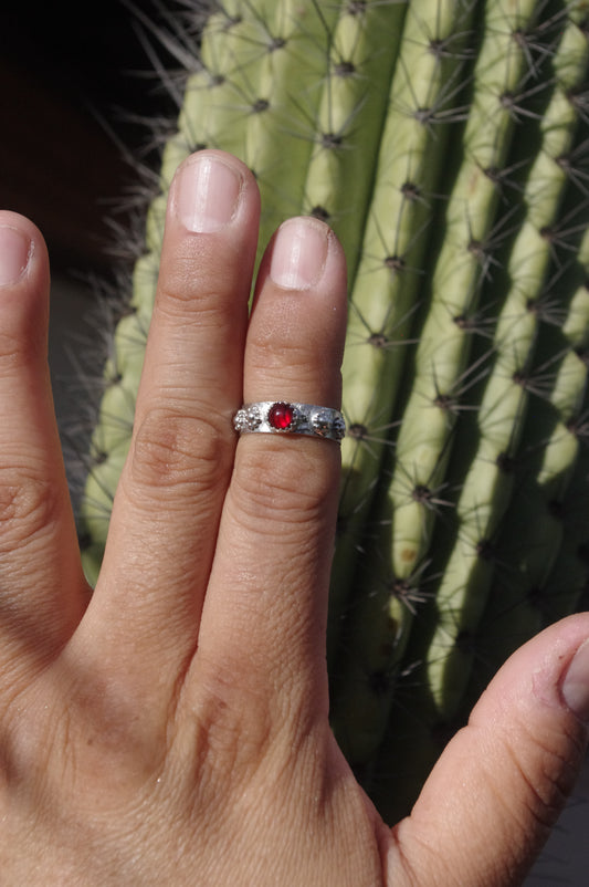 Dyed red Abalone shell Anime Inspired Sterling Silver Ring
