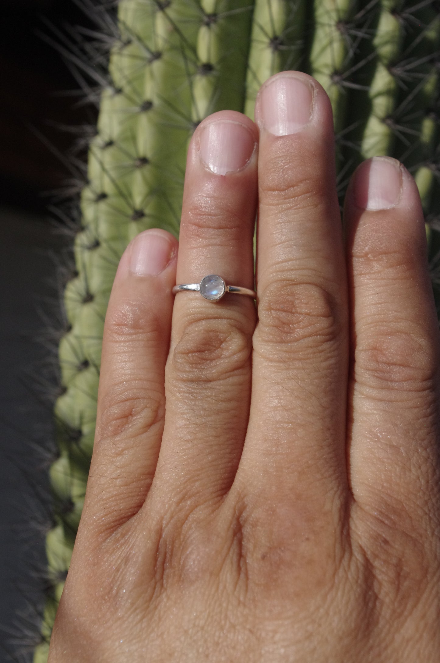 Round Moonstone Sterling Silver Ring 2